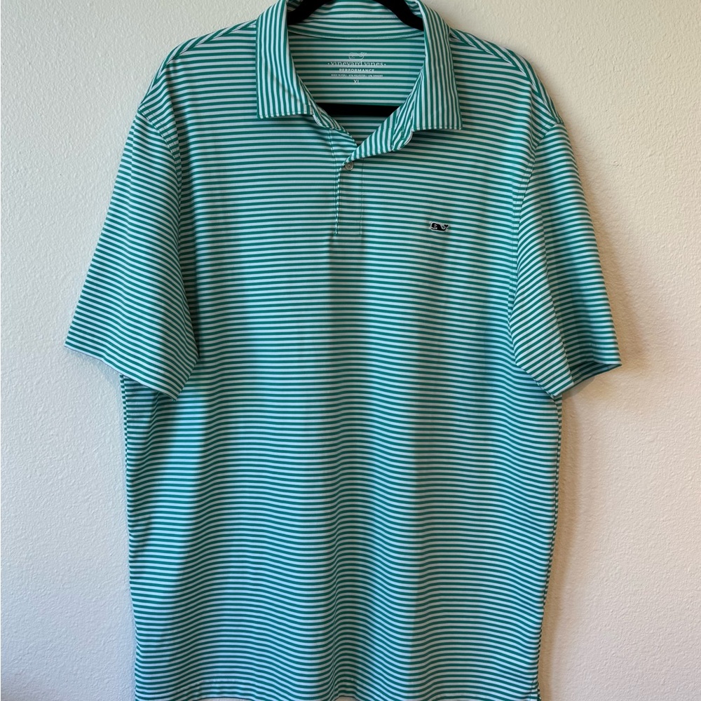 Vineyard Vine’s Men's Green Striped Polo Shirt